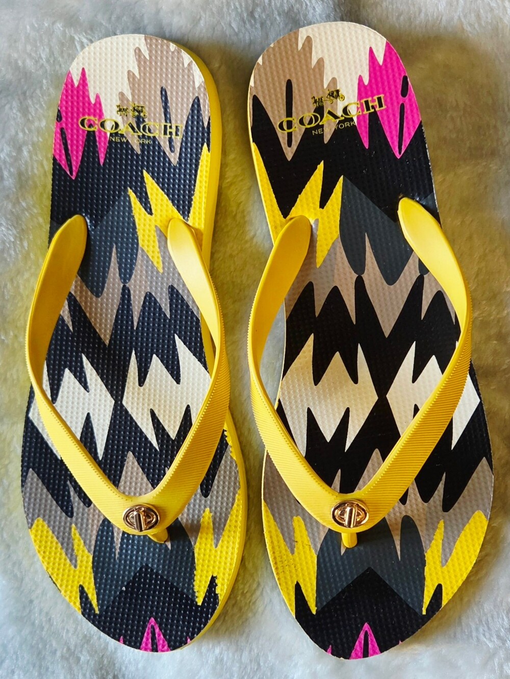 Coach Women’s Yellow Patterned Flip Flops